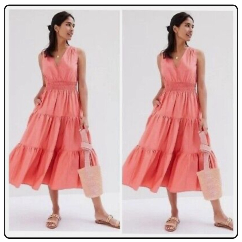 Anthropologie Maeve Tiered Midi Maxi Dress Coral Size 6